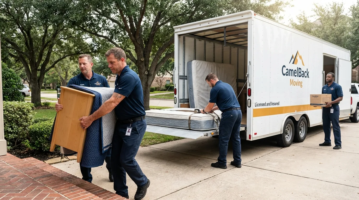 Crew loading residential truck for cross-state move from Chandler, AZ