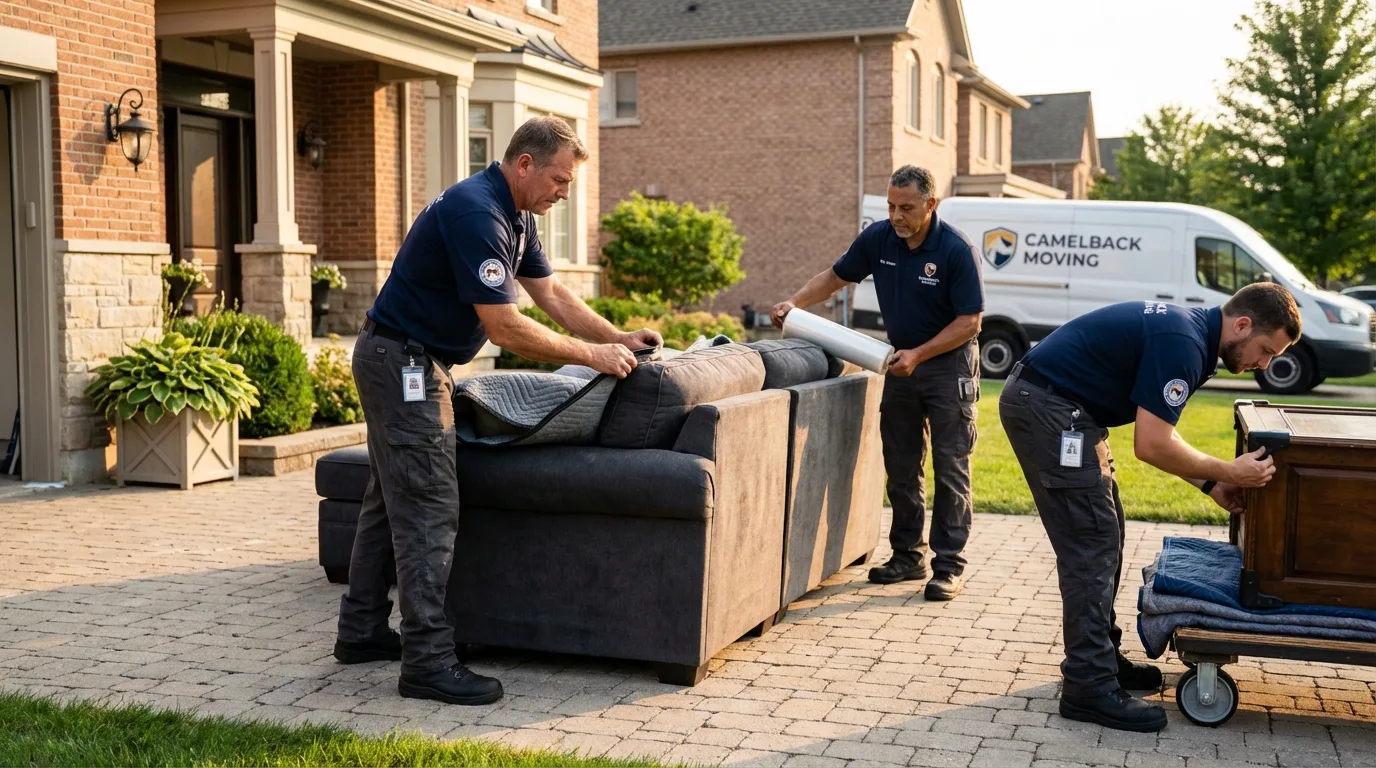 Large estate moving crew wrapping furniture in Chandler, AZ