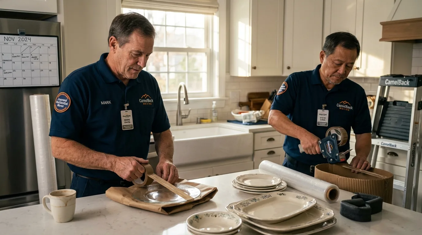 Professional crew packing kitchen dishware in Chandler, AZ